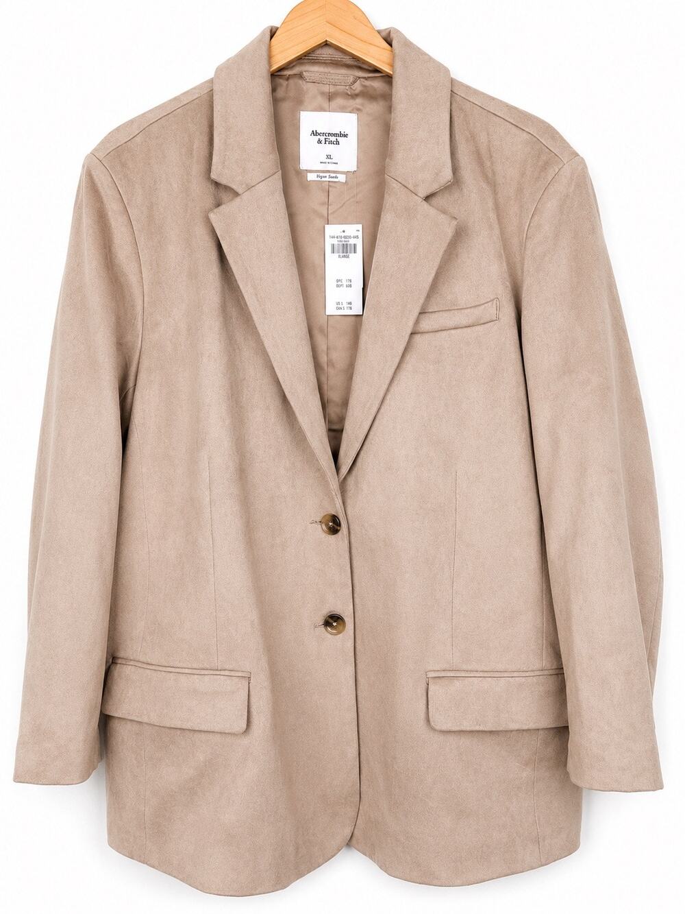 NWT Abercrombie & Fitch Faux Suede Blazer Jacket Taupe XL Two Button Oversized